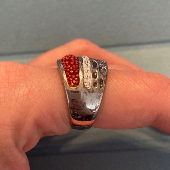Silver ring in red and white - Picture 7 of 9